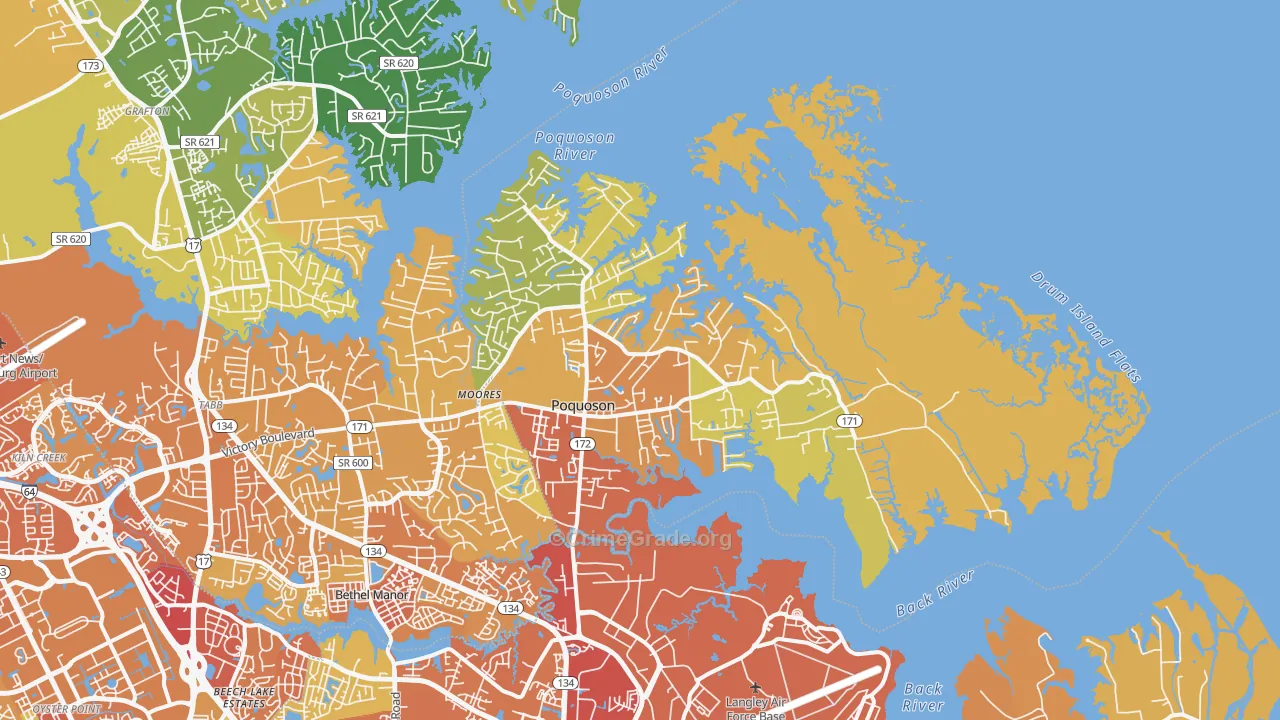Poquoson, VA Map of Murder Rates