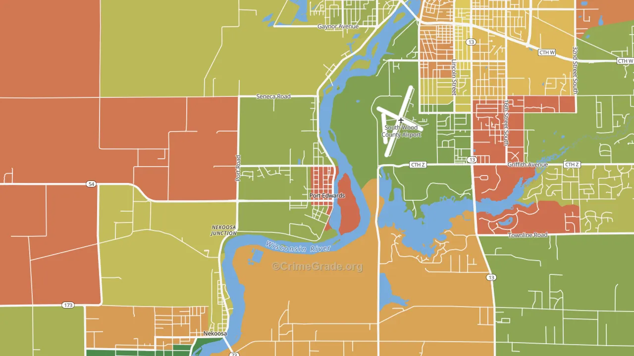 Port Edwards, WI Map of Murder Rates