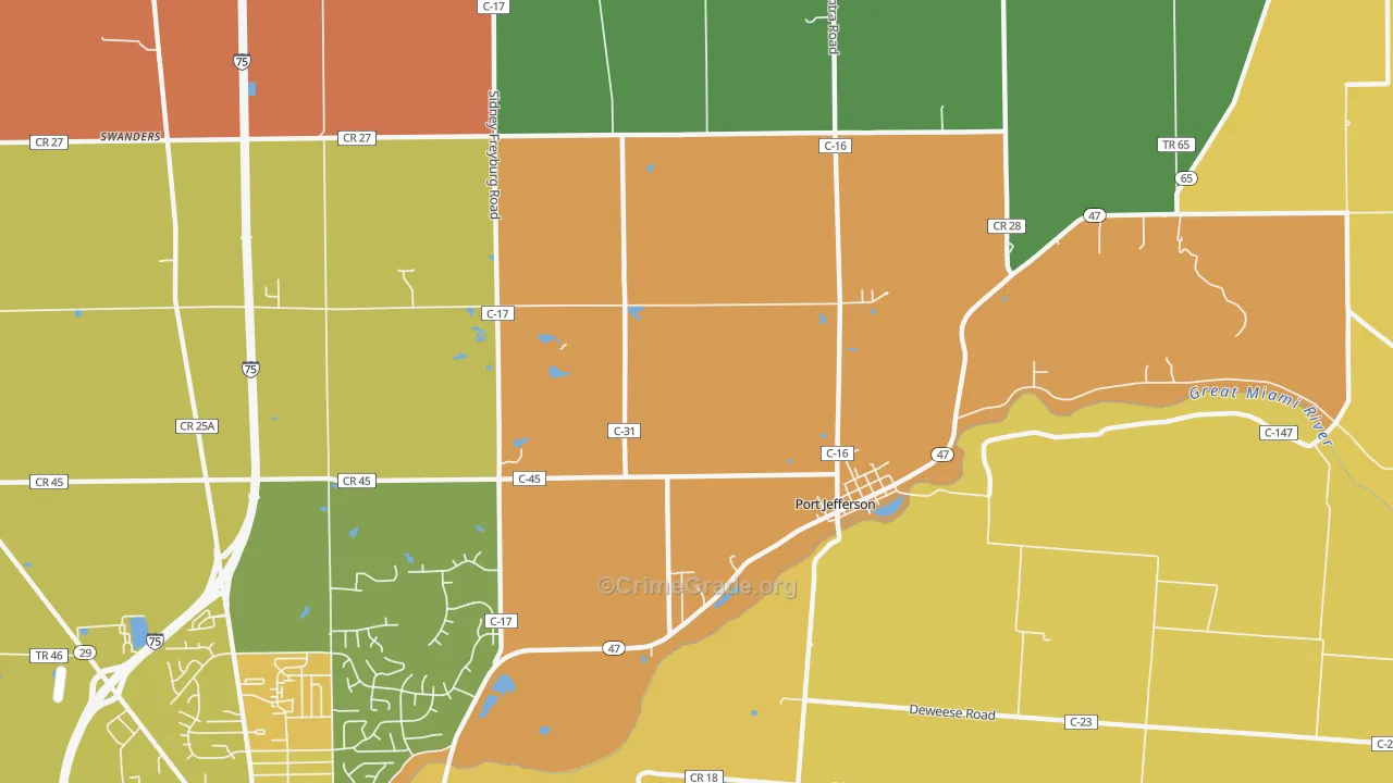 Port Jefferson, OH Map of Murder Rates