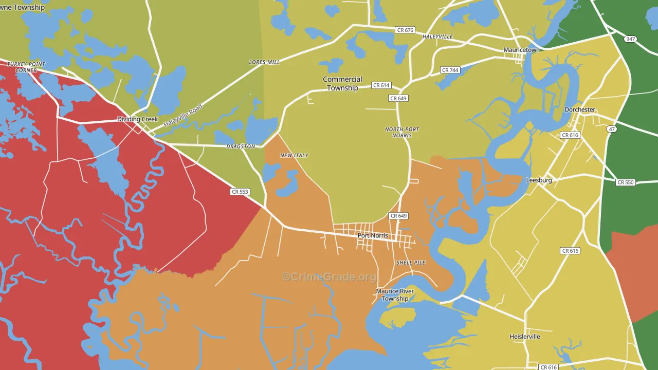 Port Norris, NJ Map of Murder Rates