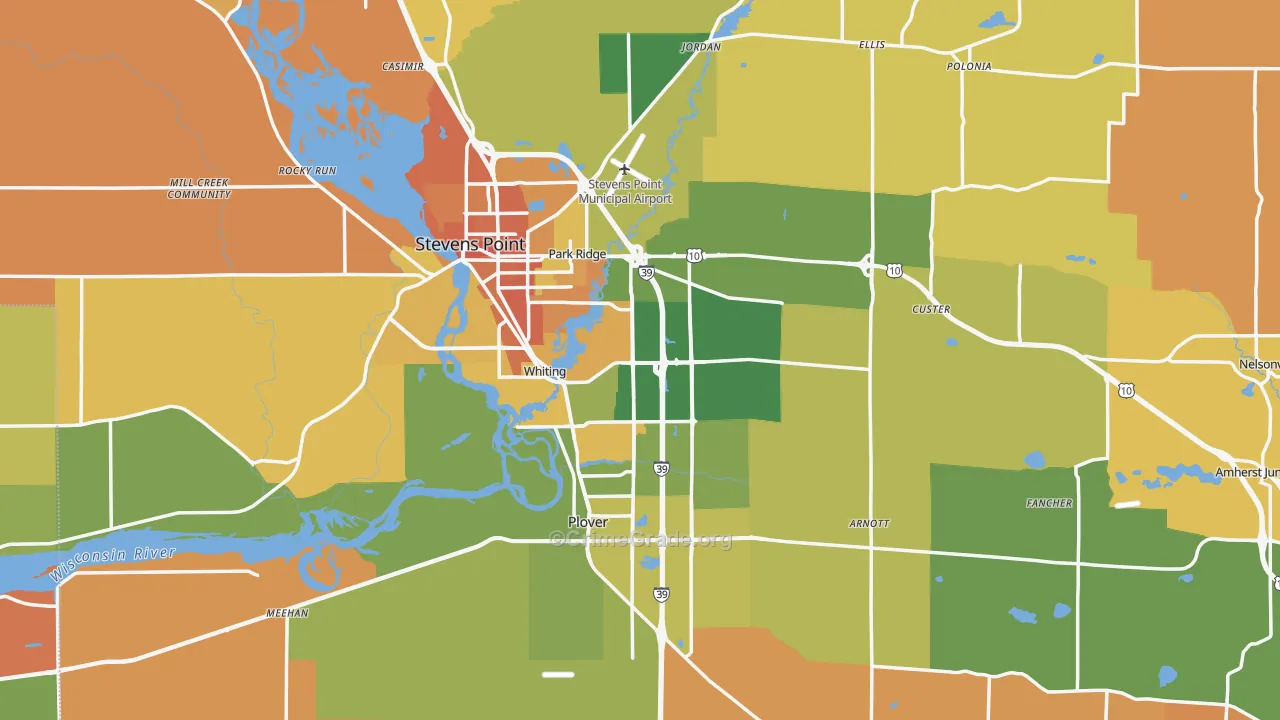 Portage County, WI Map of Murder Rates