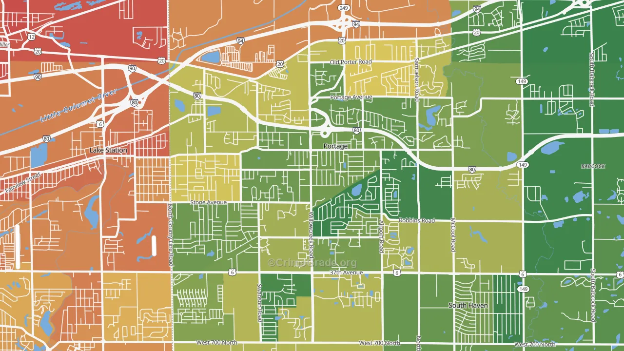 Portage, IN Map of Murder Rates