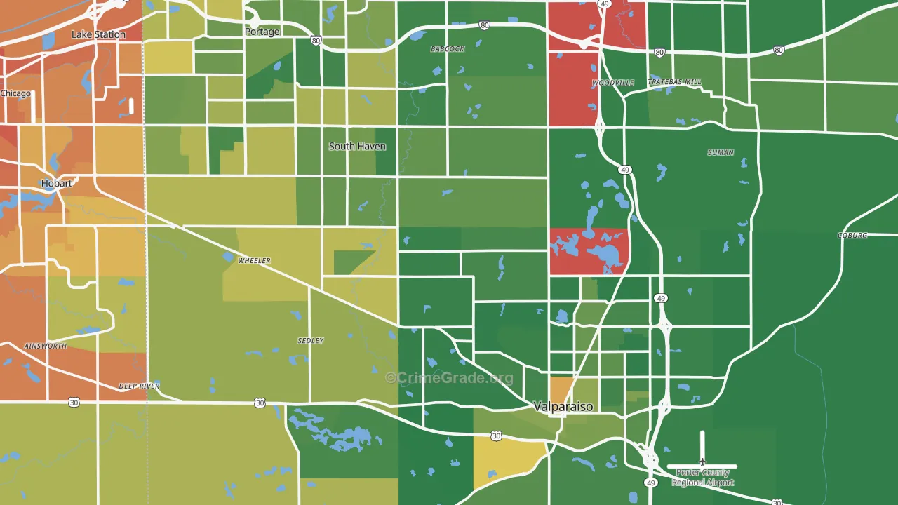Porter County, IN Map of Murder Rates