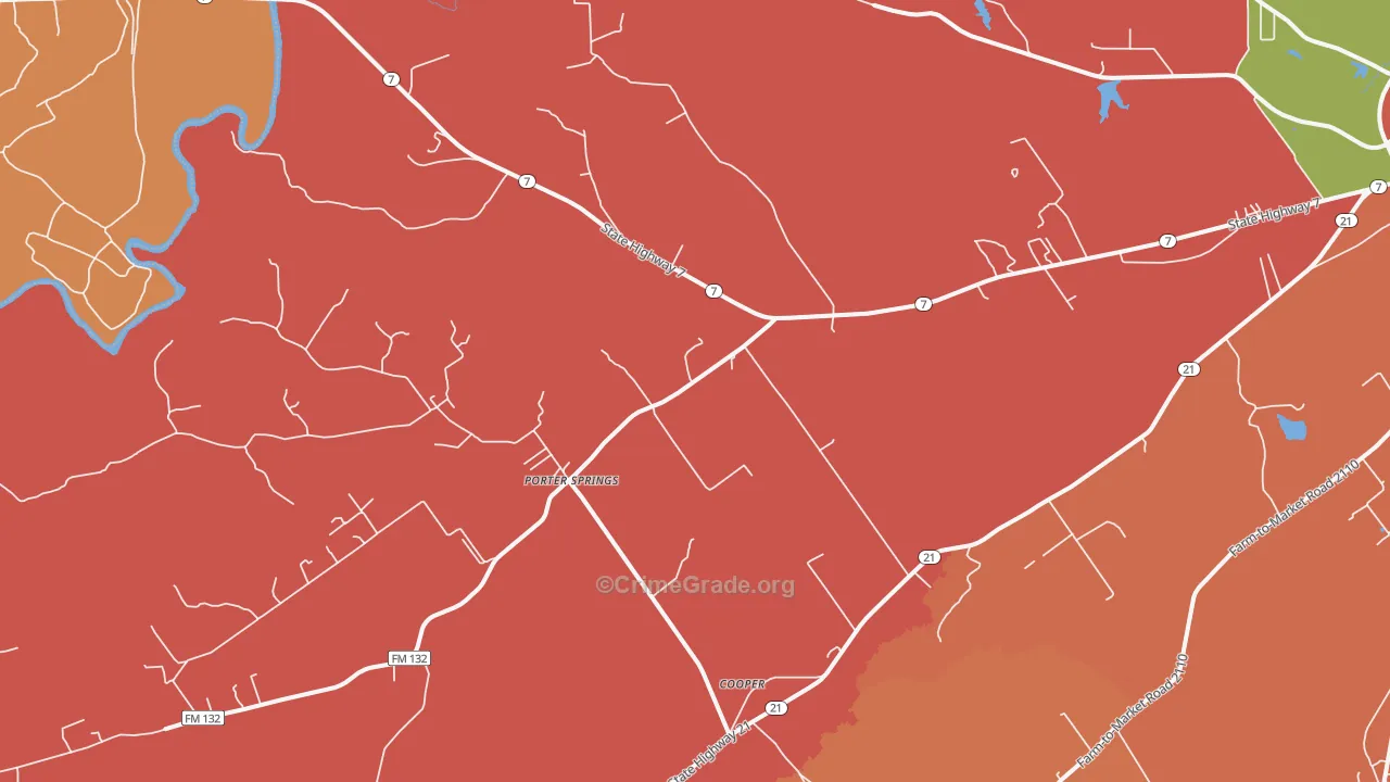 Porter Springs, TX Map of Murder Rates