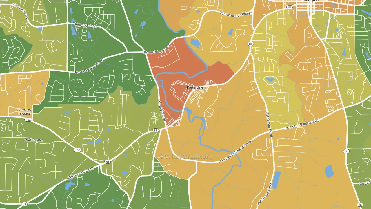 Porterdale, GA Map of Murder Rates