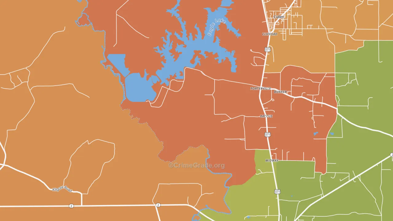 Porterville, LA Map of Murder Rates