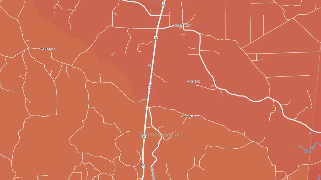 Porterville, MS Map of Murder Rates