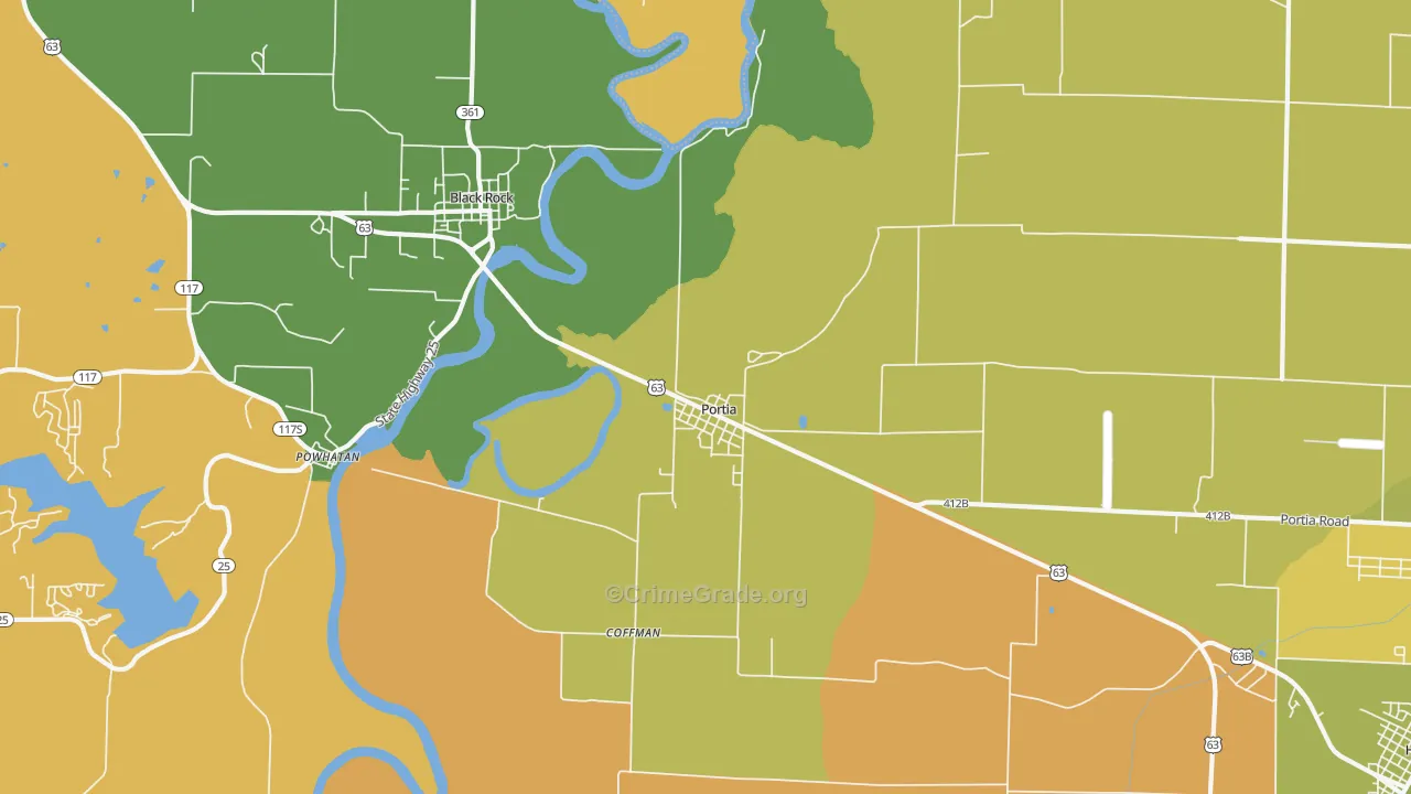 Portia, AR Map of Murder Rates