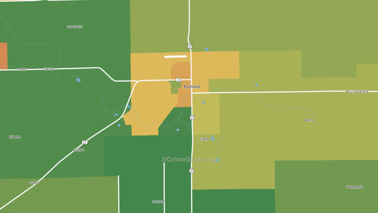 Portland, IN Map of Murder Rates