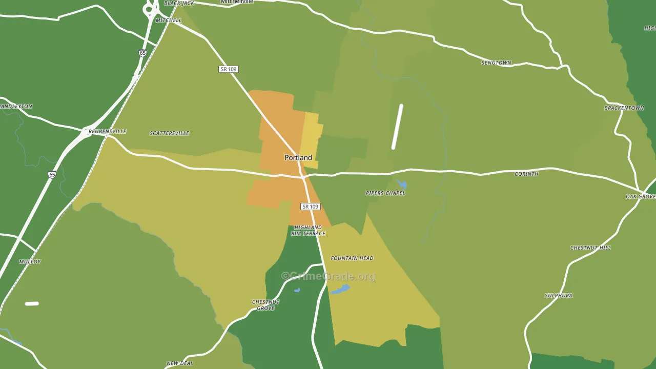 Portland, TN Map of Murder Rates