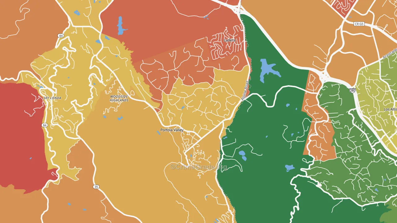 Portola Valley, CA Map of Murder Rates