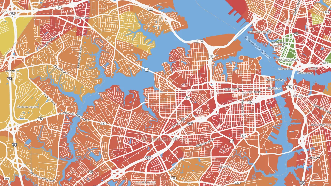 Portsmouth City, VA Map of Murder Rates