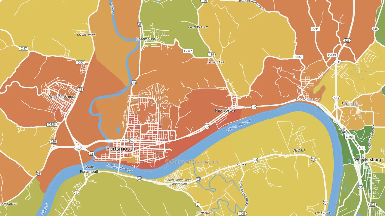 Portsmouth, OH Map of Murder Rates