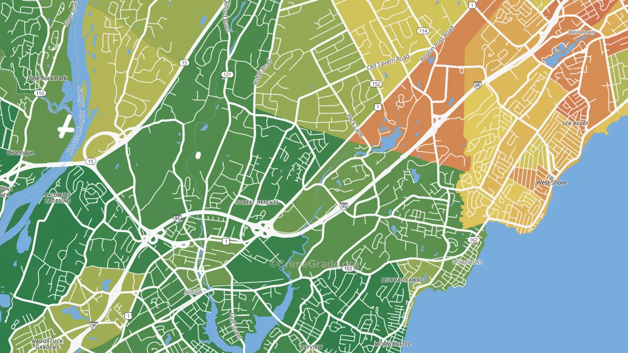 Post Road North, Milford, CT Map of Murder Rates