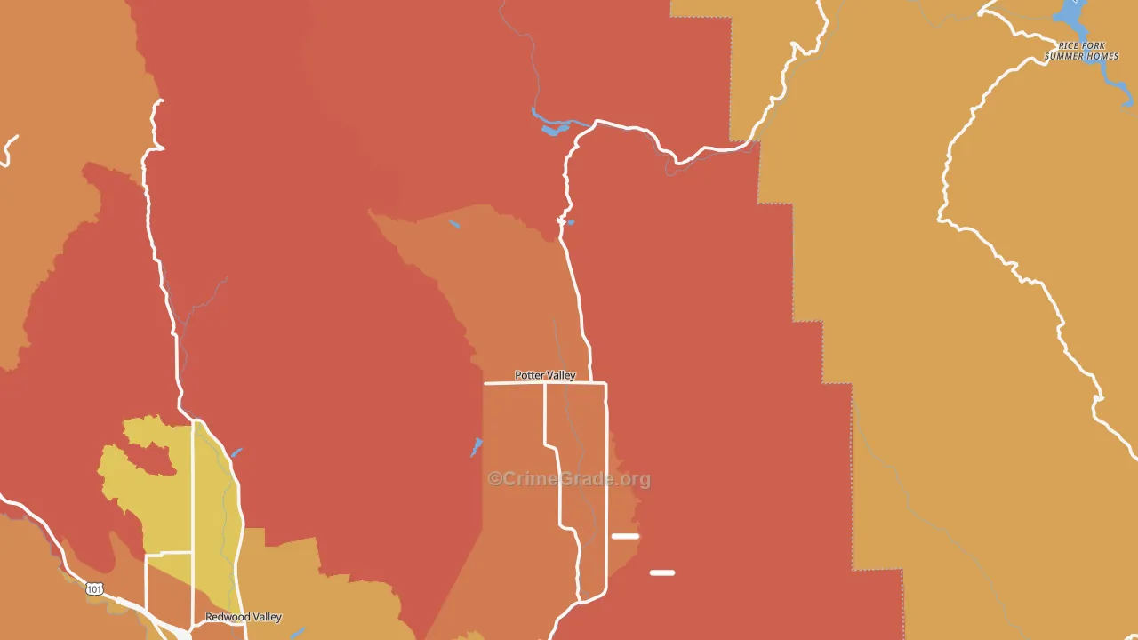 Potter Valley, CA Map of Murder Rates