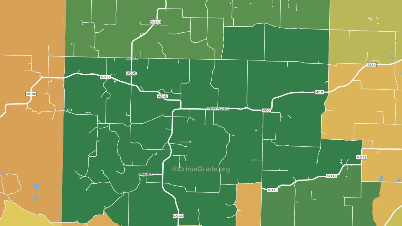 Pottersville, MO Map of Murder Rates