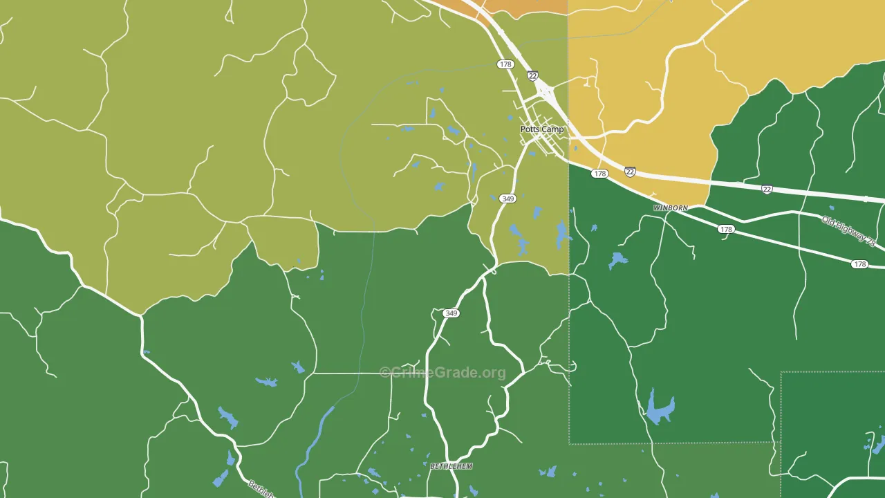 Potts Camp, MS Map of Murder Rates