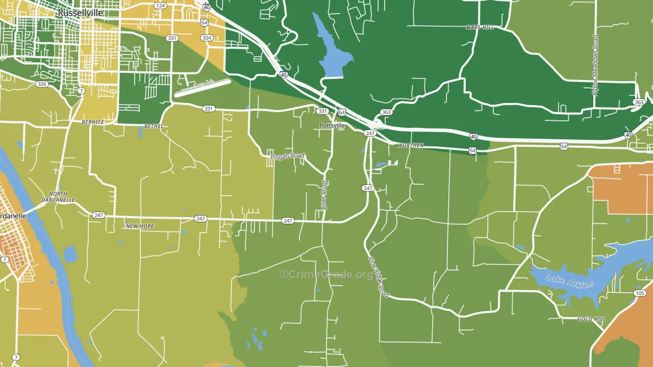 Pottsville, AR Map of Murder Rates