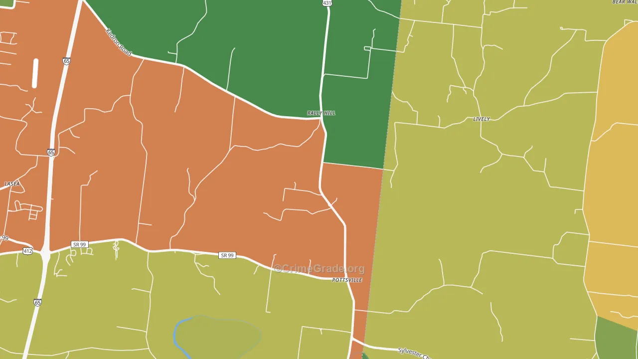 Pottsville, TN Map of Murder Rates