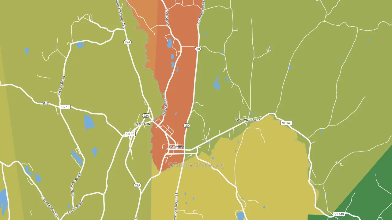 Poultney, VT Map of Murder Rates