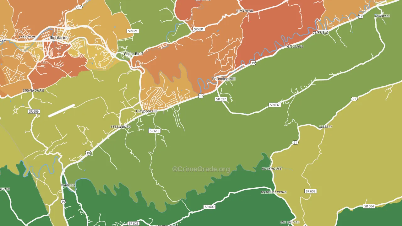 Pounding Mill, VA Map of Murder Rates