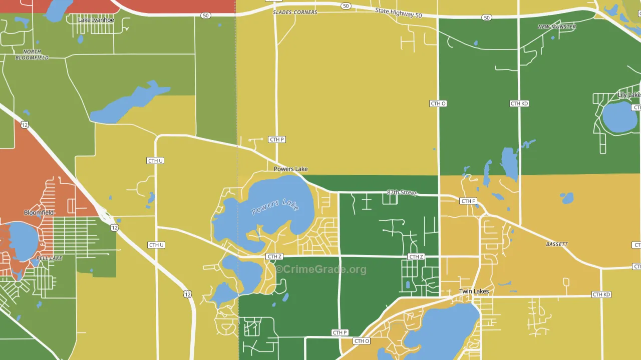 Powers Lake, WI Map of Murder Rates