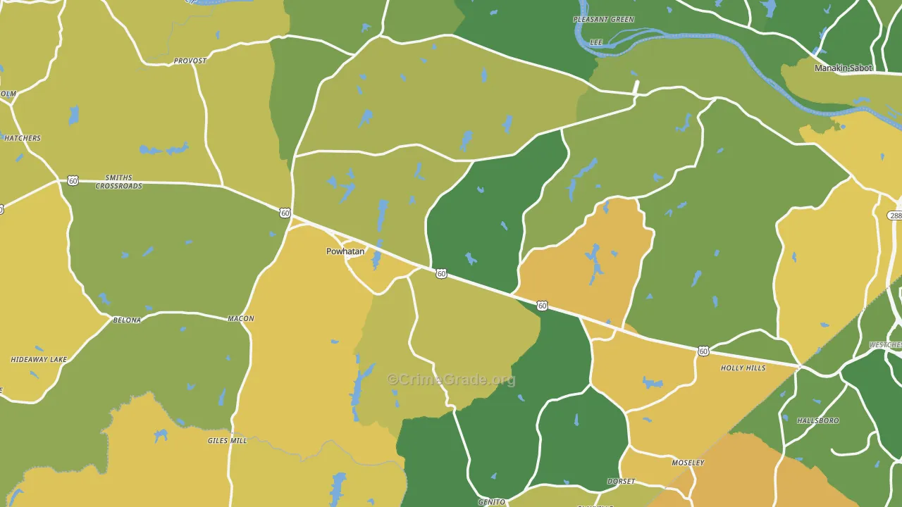 Powhatan County, VA Map of Murder Rates