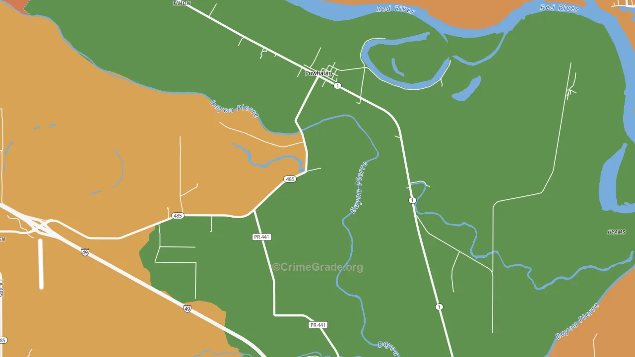 Powhatan, LA Map of Murder Rates