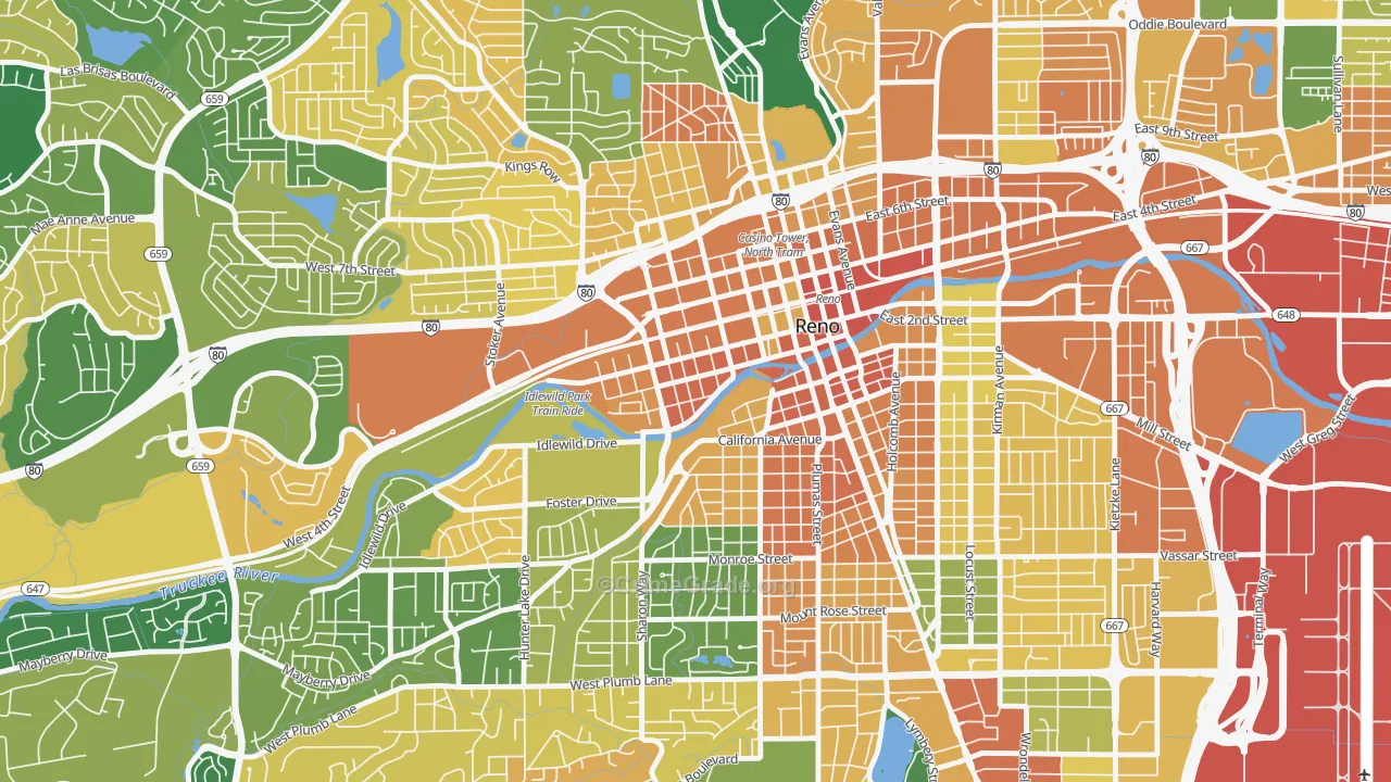 Powning Addition, Reno, NV Map of Murder Rates