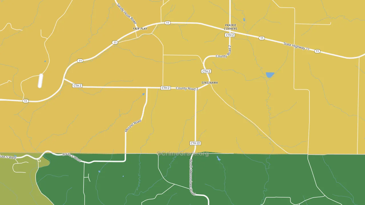 Prairie Corners, WI Map of Murder Rates