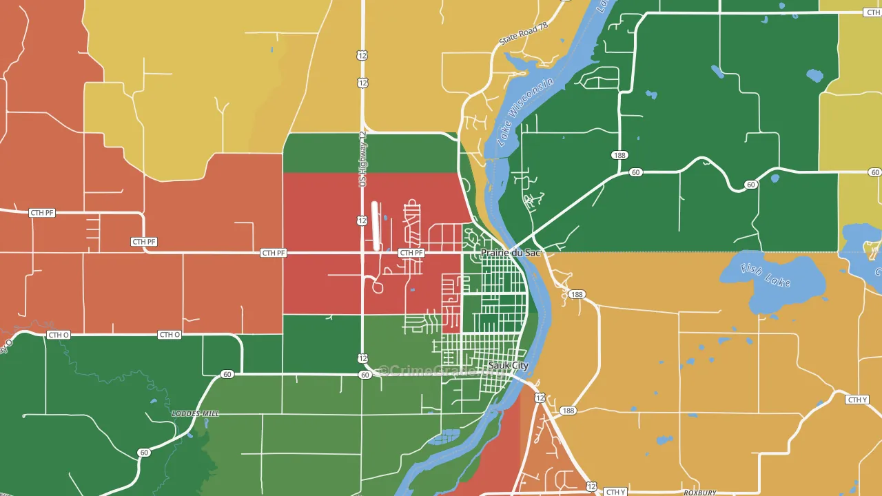 Prairie Du Sac, WI Map of Murder Rates