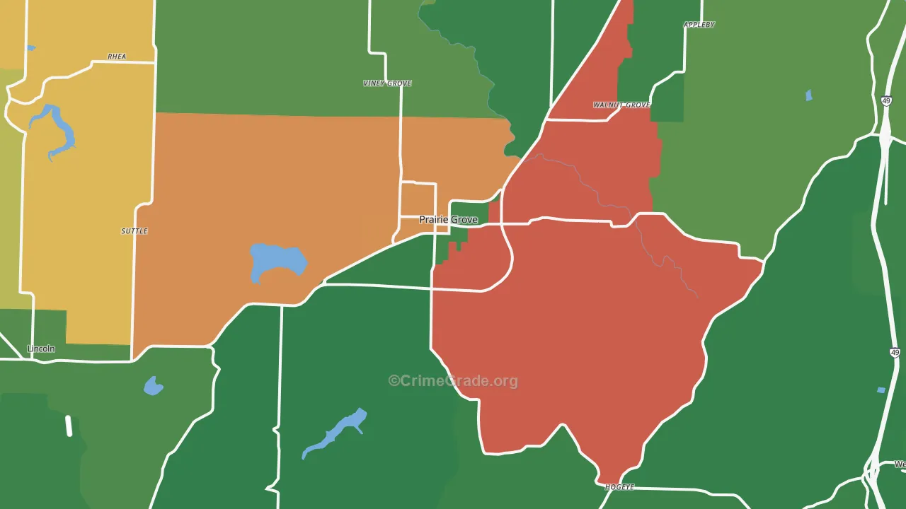 Prairie Grove, AR Map of Murder Rates