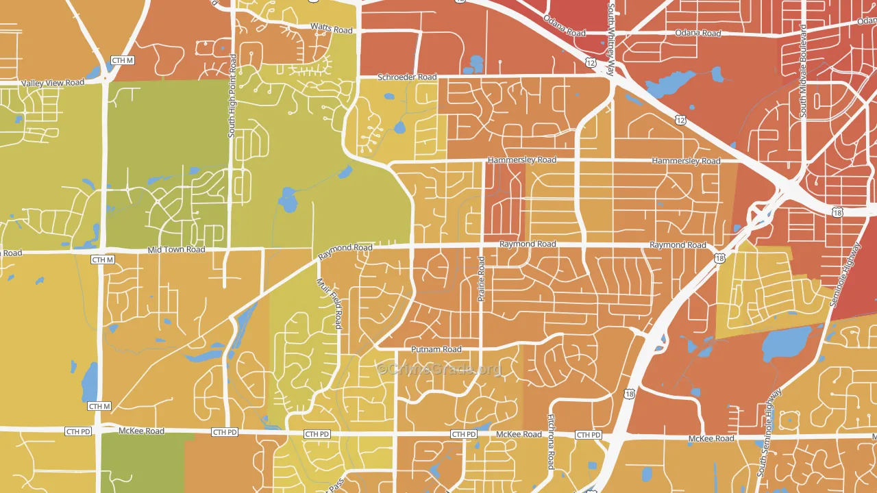 Prairie Hills, Madison, WI Map of Murder Rates