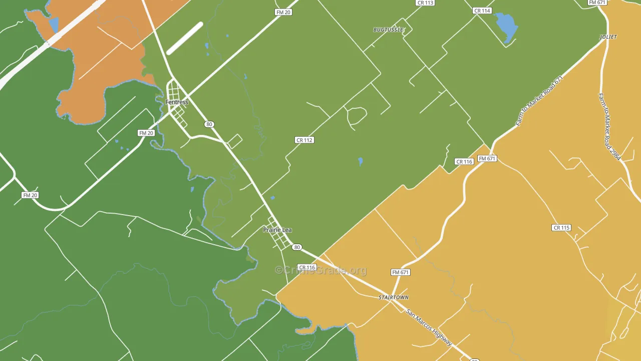 Prairie Lea, TX Map of Murder Rates