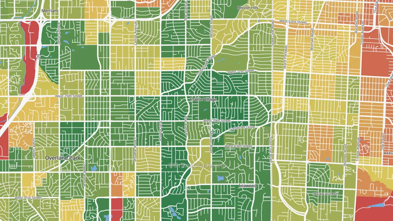 Prairie Village, KS Map of Murder Rates