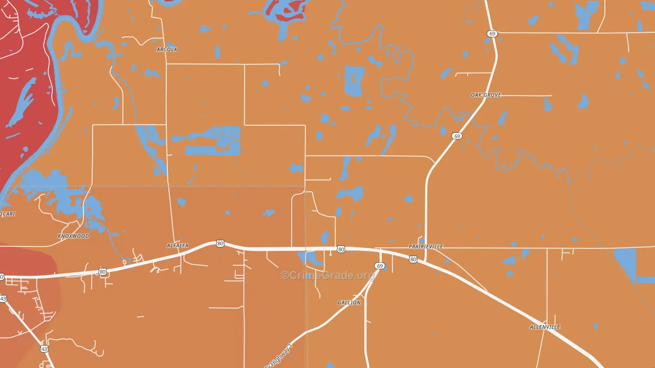 Prairieville, AL Map of Murder Rates