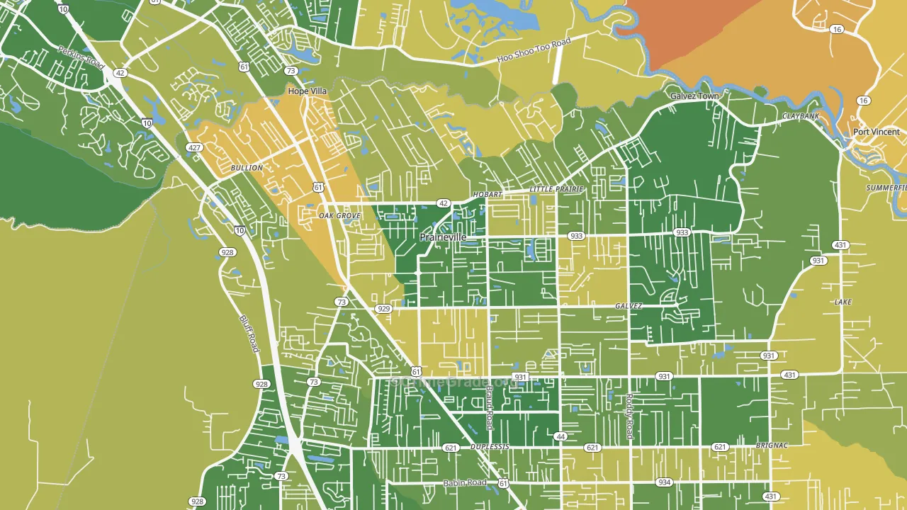 Prairieville, LA Map of Murder Rates