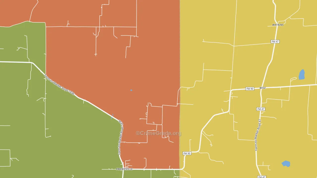 Prairieville, TX Map of Murder Rates