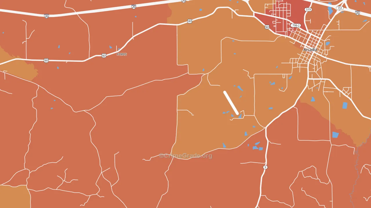 Pratt, LA Map of Murder Rates