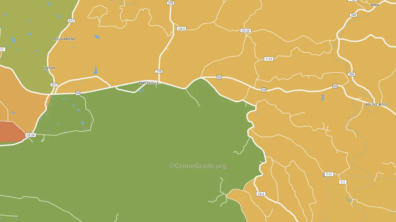 Prattsville, OH Map of Murder Rates