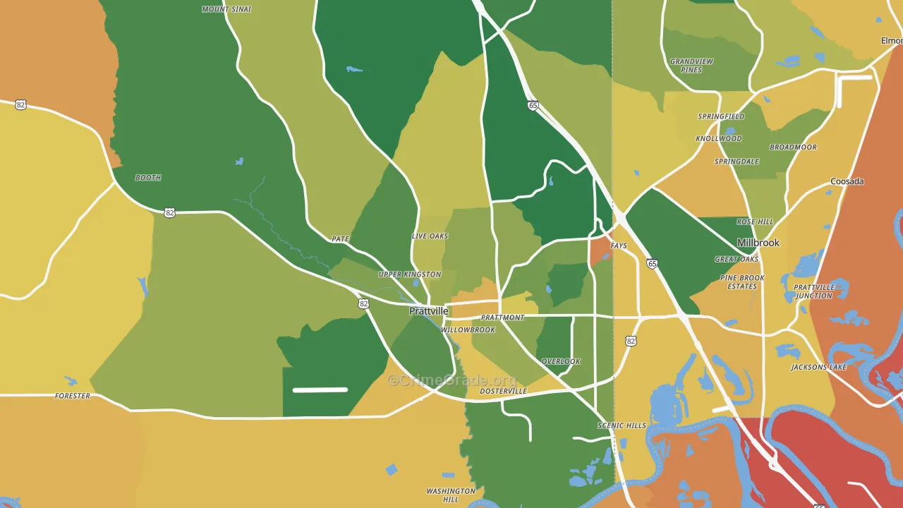 Prattville, AL Map of Murder Rates