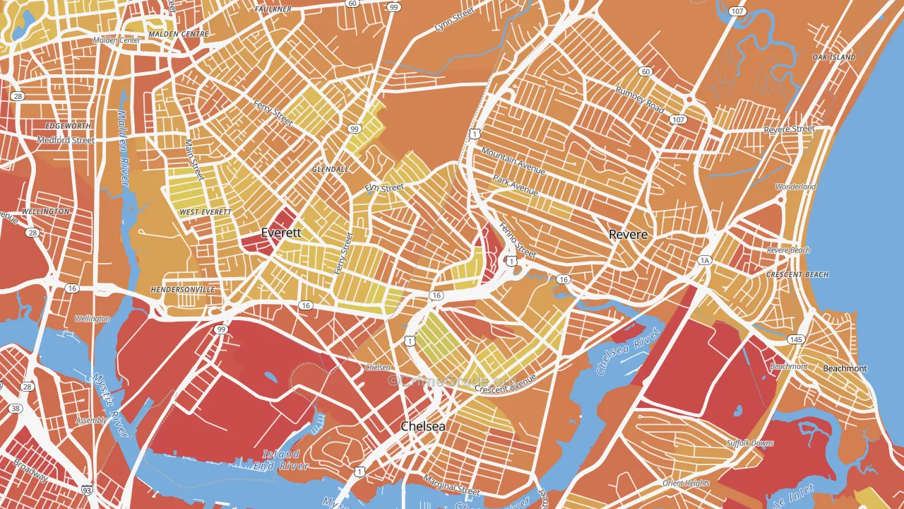 Prattville, Chelsea, MA Map of Murder Rates