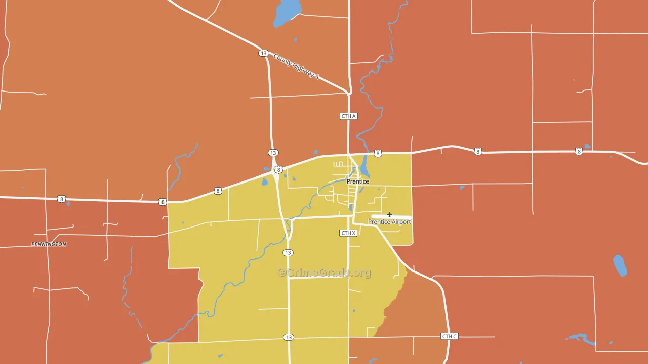 Prentice, WI Map of Murder Rates