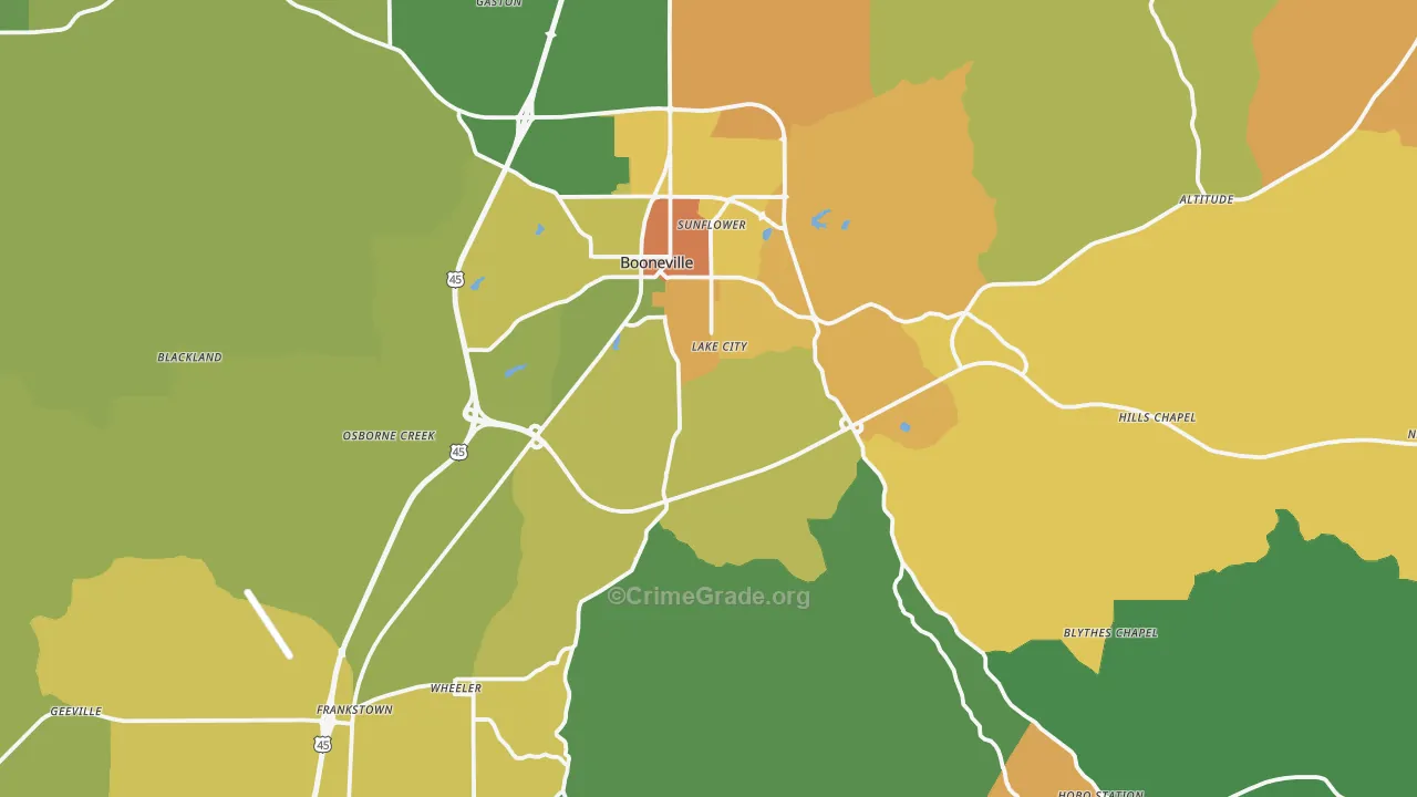 Prentiss County, MS Map of Murder Rates