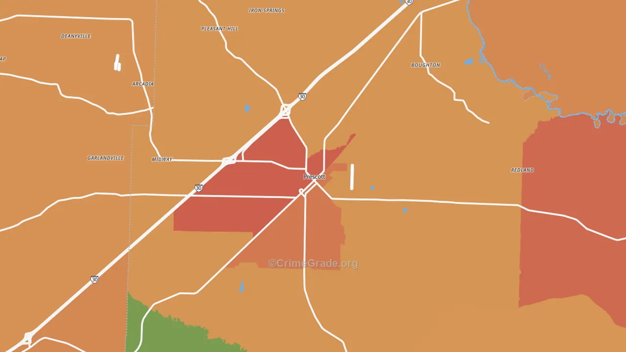 Prescott, AR Map of Murder Rates