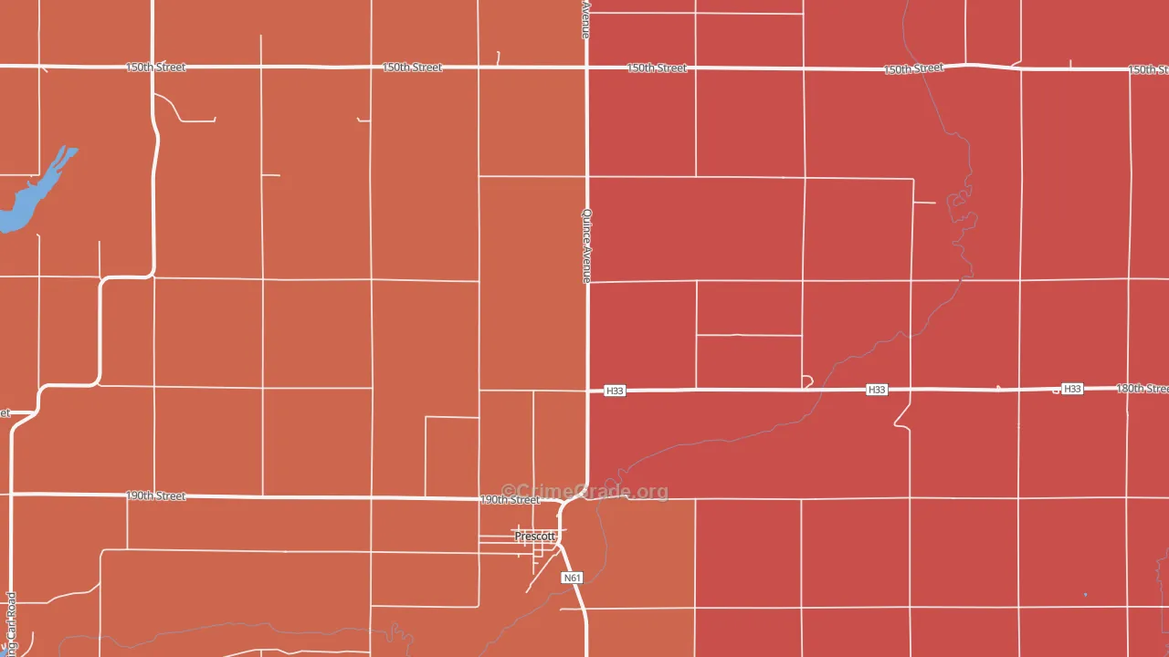 Prescott, IA Map of Murder Rates