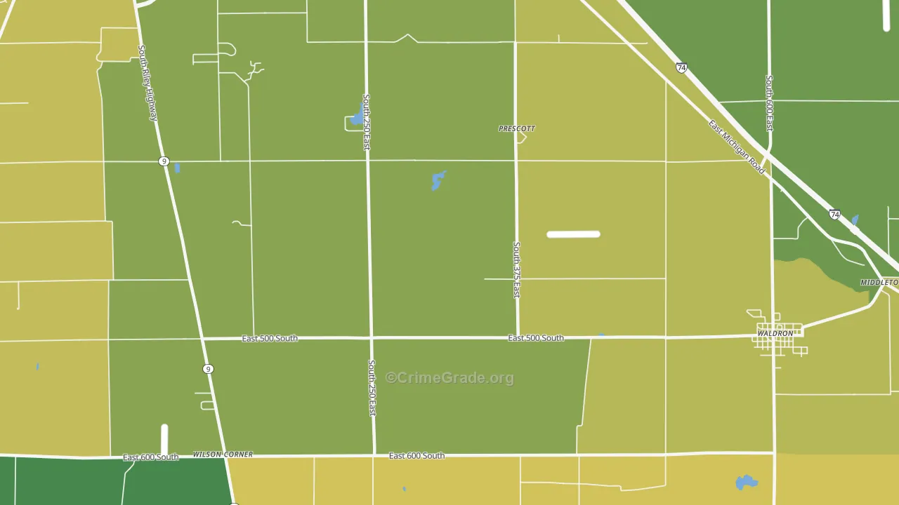 Prescott, IN Map of Murder Rates