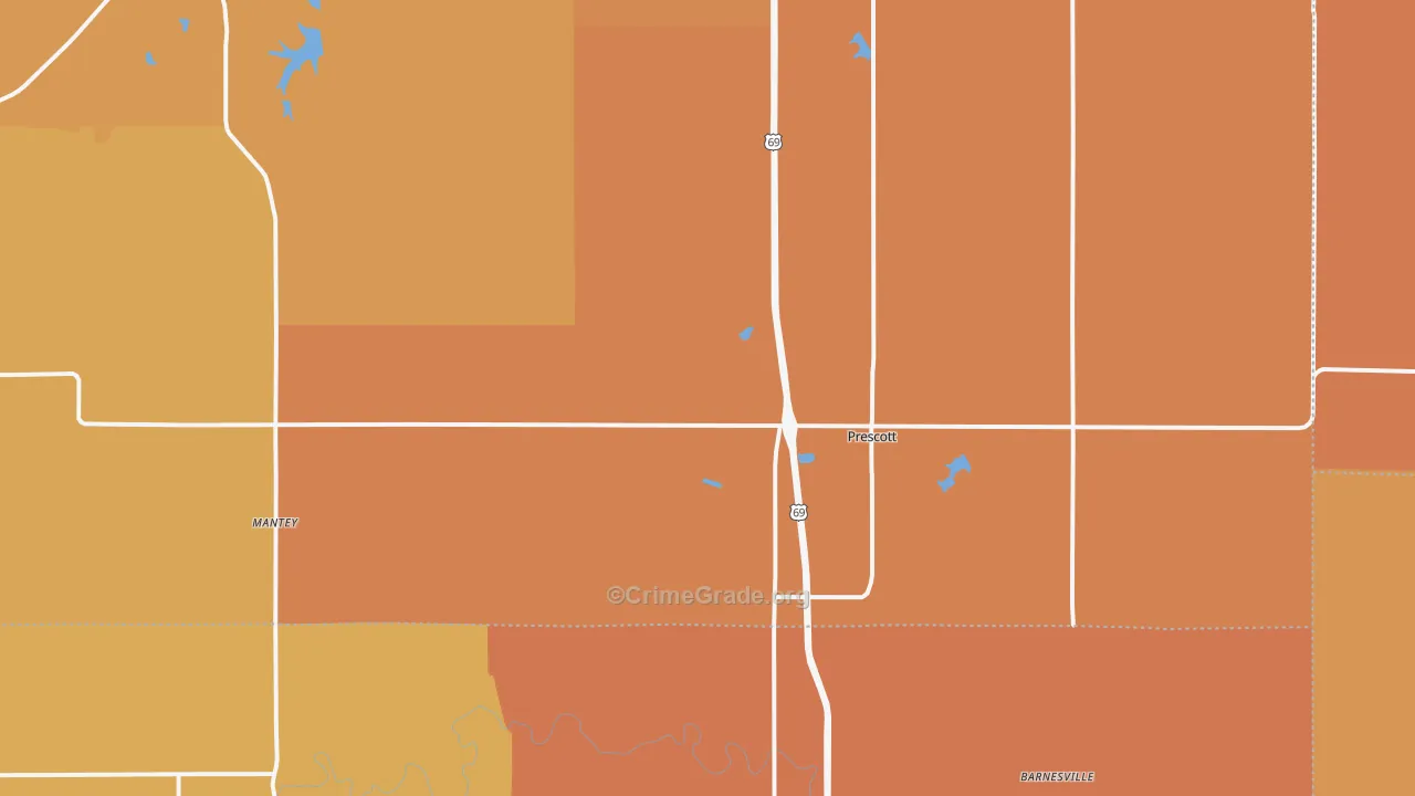Prescott, KS Map of Murder Rates