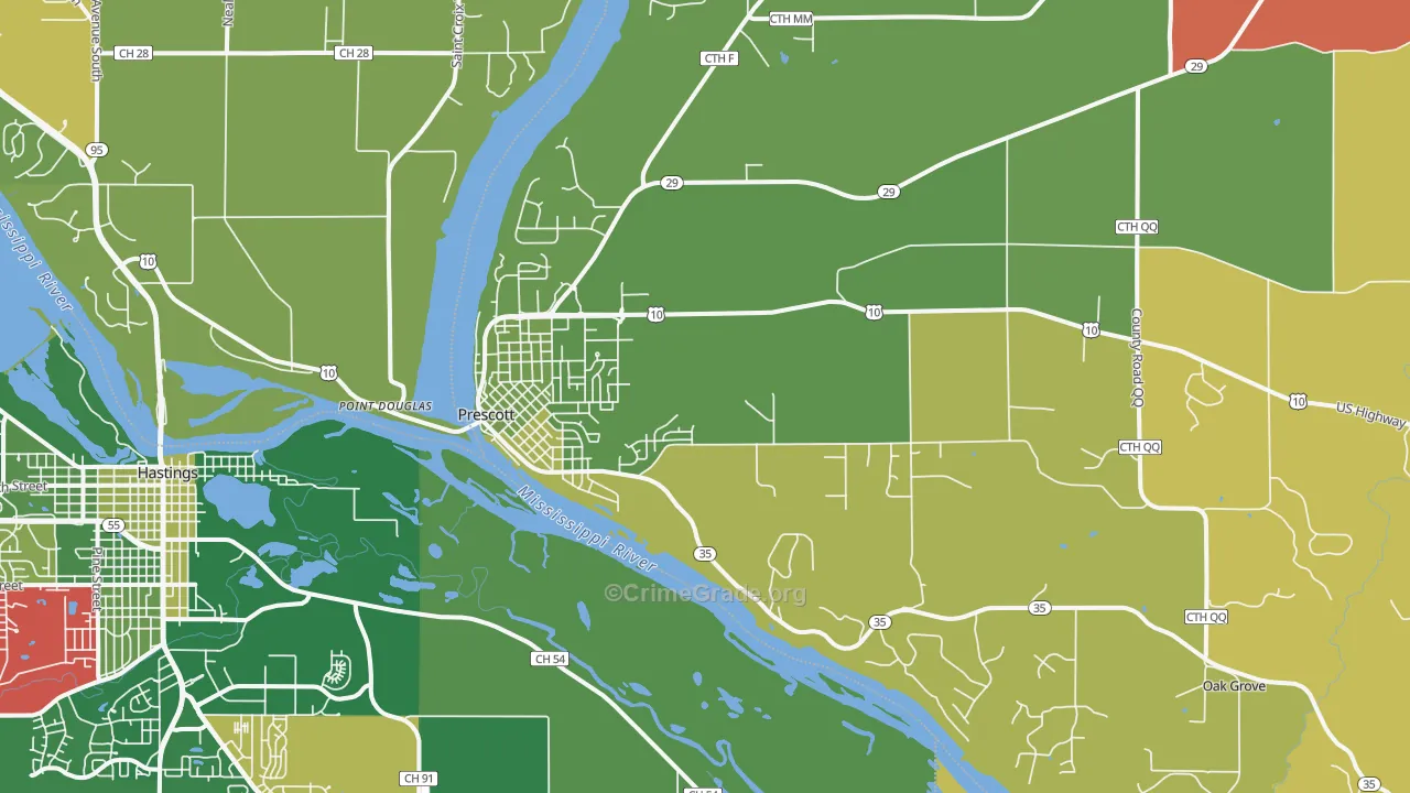 Prescott, WI Map of Murder Rates
