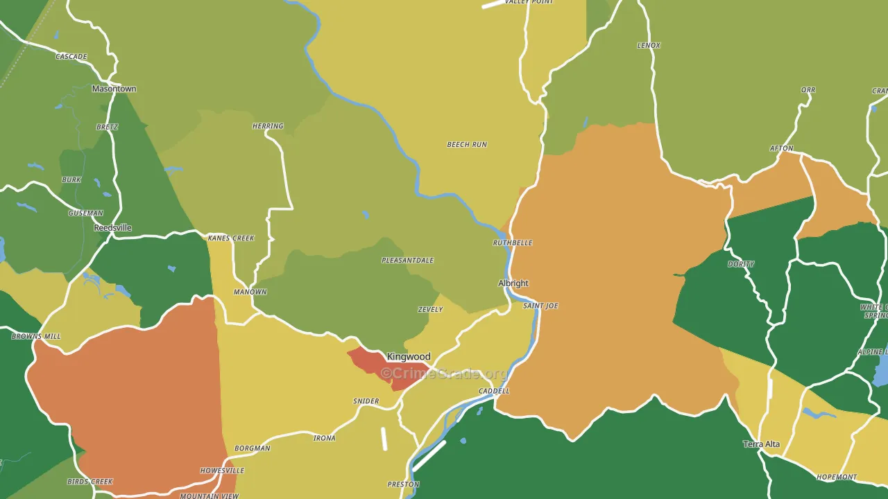 Preston County, WV Map of Murder Rates